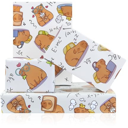 Capybara Geschenkpapier, gerade, niedliches Capybaras-Geschenkpapier für Männer und Frauen, 4 Blatt, flach gefaltet, lustige Tiermotive, für Geburtstag, Schulanfang, Party, Geschenkverpackung