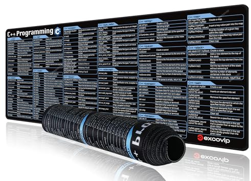 excovip Mauspad für C++-Programmierung, 800x300mm großes Cheat Sheet Mauspad für PC-Büro-Spreadsheet-Tastenkürzel mit rutschfestem genähten Rand