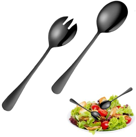 2 Stück Salatbesteck Edelstahl,Vorlegebesteck,Salatbesteck Schwarz,Salat Besteck Set mit Salatlöffel und Salatgabel,Salatbesteck Set Poliert,Salat Server für Haushalt,Hotel,Restaurant,Picknick