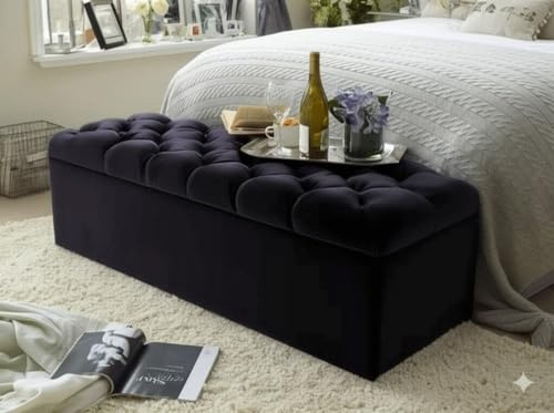 mm08enn Ottoman Storage Blanket Box in Soft Plush Fabric, Multiple Sizes 3ft, 4ft, 4ft6, 5ft and 6ft (Black, 3ft)