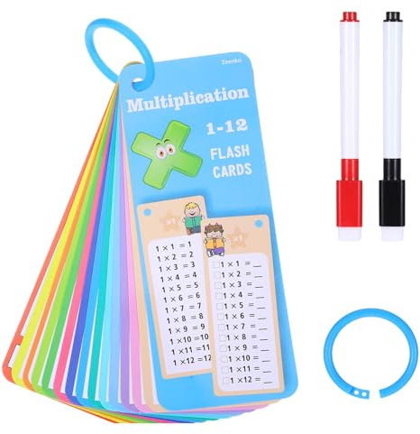 1x1 Lernkarten, 15 Stück Multiplikationstabelle und 2 Trocken Abwischbaren Markern, löschbar und wiederverwendbar Geeignet für die Schule, den Unterricht zu Hause (Aufbewahrungsring enthalten)