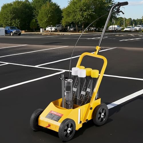 VEVOR Carrello Traccialinee 61 x 33 x 90 cm, Macchina per Segnaletica Stradale a 4 Ruote, Larghezza Regolabile 5,6-10,2 cm, Segnalinee per Linee su Strade, Parcheggi Campi Sportivi, Giallo