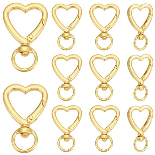 UNICRAFTALE 15Pcs Golden Heart Shape Swivel Clasps Trigger Spring Keyring Buckle Clasp Hooks Keychain Ring Buckles Fashion Clips for Keychains Bag Purse and Handbag Hole 11x9mm