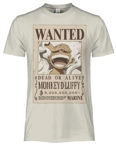One Piece T Shirt Luffy Wanted Poster. T-shirt officiel Unisexe, maillot régulier en coton, adulte garçon