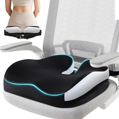 Extra Dickes Bürostuhl Sitzkissen, Memory Foam Ergonomisches Sitzkissen | Komfortables Doppelbogen-Design für Sitzen bei langen Arbeitszeiten, Ideal für Büro, Home Office und Gamingstuhl