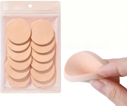 12 Pcs Makeup Sponges, Round Latex Sponges, Washable CosmeticSponges, Cosmetic Sponge Round Foam Pad, Compact Facial Powder Puff, Beauty Makeup Foundation Powder Blender for All Skin Types Wet and D