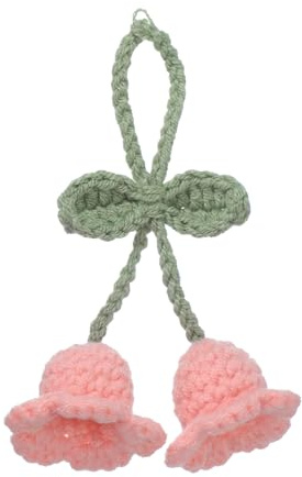 QUARKZMAN Häkeln Autoanhänger Accessoire Handgemachte Deko Pink | Mit 2 Niedlichen Kleinen Tulpenblumen, Für Auto Deko Tasche Schlüsselanhänger