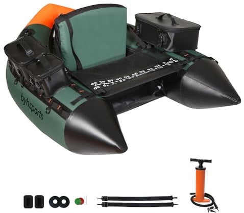 byhsports Professional Schlauchboot, Angelboot Schlauchboot mit 158KG Tragfähigkeit, Bellyboat, Bellyboot mit Rutenhalter, Inflator, Paddel für eine Person Angeln (FT-018)