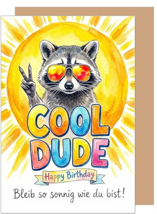 Edition Seidel Premium Glückwunschkarte zum Geburtstag mit Umschlag. Geburtstagskarte Grußkarte Karte Klappkarte Spruch Happy Birthday Mann Frau Freund Dude Waschbär cool (G4200 LBW26)