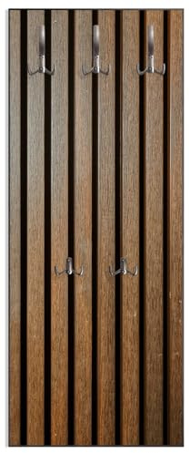 Wallario Wandgarderobe aus Holz in Größe 50 x 125 cm in Premium-Qualität, Motiv: Holzlamellen in Braun | 5 Kleiderhaken zum Aufhängen