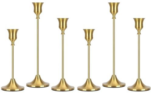6 Stück Goldene Kerzenständer aus Metall, Metall Kegelkerzenleuchter Vintage Dekoration, Taper Gold Kerzenhalter für Kamin Party Dining Home