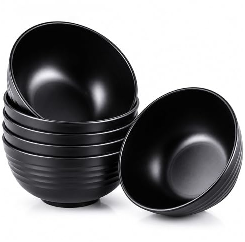 Doafoce Unbreakable Bowls Set of 6 Black Cereal Bowls Plastic Bowl | Lightweight for Soup Salad Breakfast Snack, Dishwasher & Microwave Safe (768ml)