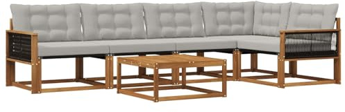 vidaXL Outdoor-Sofagarnitur mit Kissen 6 pcs Natürlich und Hellgrau, Garten-Sofa, modernes Outdoor-Sofa, langlebige Terrasse, Chill-Lounge, stilvolle Komfort-Einheit zum Entspannen