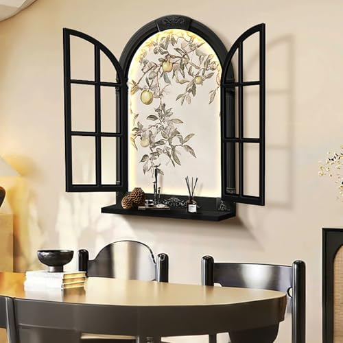 Decoración de pared 3D LED, escultura mural ventana falsa con luz cálida, cuadro efecto abierta, decoración moderna para salón, dormitorio, comedor(A,40x60.5CM)