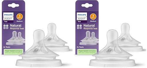 Philips Avent Natural Response Bottle Teat - 2 x Baby Bottle Flow 3 Teats for Newborn Babies, 1+ Months, BPA Free (Model SCY963/02) (Pack of 2)