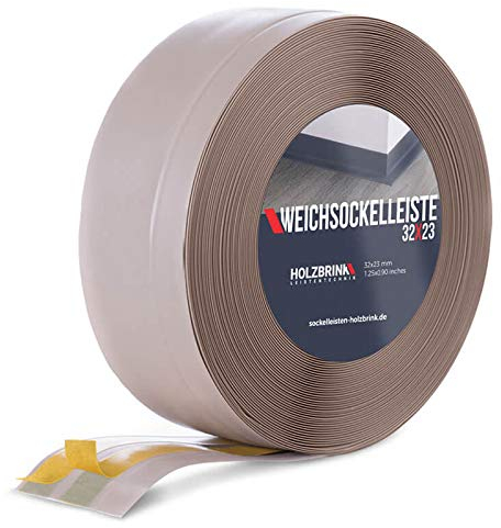 HOLZBRINK Rodapie PVC adhesivo 32x23mm, 5 m | Rodapie flexible para el acabado de encimeras cocina, muebles baño | Perfil PVC | Color: capuchino