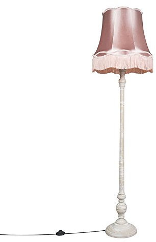 Qazqa - Retro Retro Stehlampe grau mit rosa Oma Schatten - Classico I Wohnzimmer I Schlafzimmer - Holz Rund - LED geeignet E27