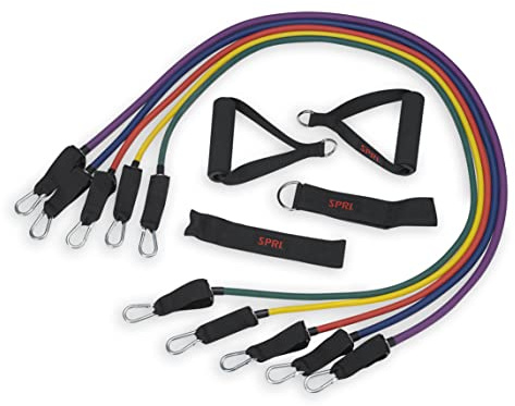 SPRI Resistance Band Kit - Resistance Training Interchangeable Tubes for Full Body Toning - Includes 5 Exercise Bands, Ankle/Wrist Strap with Padded Handles, Door Anchor, Exercise Guide, Carry Bag