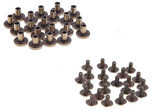 HAND® 20 Sets of Antique Brass Tone Metal Binding Screws with Domed Screw Head - 10mm Diameter x 8mm Deep