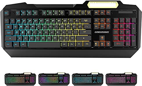 RGB Gaming Keyboard, LED Backlit Keypad UK Layout, 19 Anti-ghosting Keys Multimedia USB Wired Metal Keyboard for PC Games Office (Black)