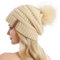 Queenfur Strickmütze für Damen, lässige Passform, Wollmütze mit Bommel aus Kunstfell, weiche und warme Skimütze für Winter, A1-beige, Large