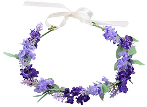 Lurrose Haarband Blumenkrone Lavendel Blumenkranz Stirnband Girlande Kopfschmuck für Braut Mädchen Frauen Hochzeit Geburtstag Party (lila)