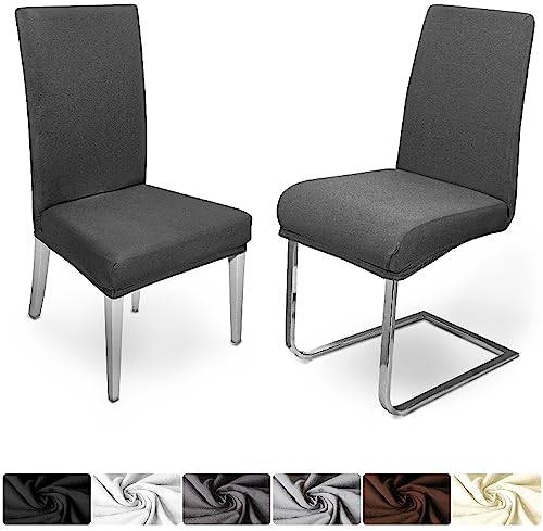 DecoHomeTextil Heimtextilmanufaktur Universal Stretch Uni Stuhlhusse Stuhlhussen Husse Hussen mit 200g/m² 4er Set Grau Farbe und Set Größe wählbar Stuhlbezug Stuhlüberzug Elastisch