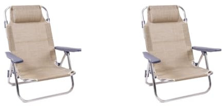 XONE Coppia Spiaggine Colore Beige Melange Ribaltabili | Pieghevoli, Mare, Giardino, Campeggio | 2 pz Sedie Sdraio Struttura in Alluminio e Textilene | Dimensioni 48,5 (P) x60(L) x80(h) cm