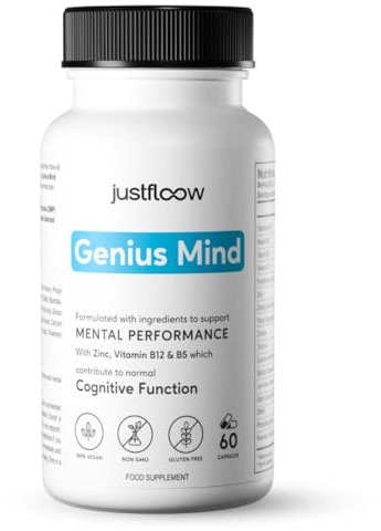 JustFloow Genius Mind® Nootropic Brain Supplement, Support Cognitive Function, Energy Levels, Focus & Memory Function - 17 Brain Boosting Ingredients Including Lions Mane, Bacopa, Ginkgo & Vitamin B12