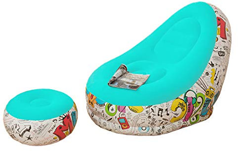 DaMohony Fauteuil de salon gonflable floqué avec repose-pieds pour la maison, le bureau, le camping