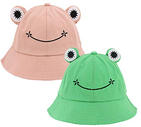Haoohu Chapeau Grenouille en Coton pour Adultes - Pêcheur, Plage, Soleil - Fête, Vert/Rose, Taille Unique