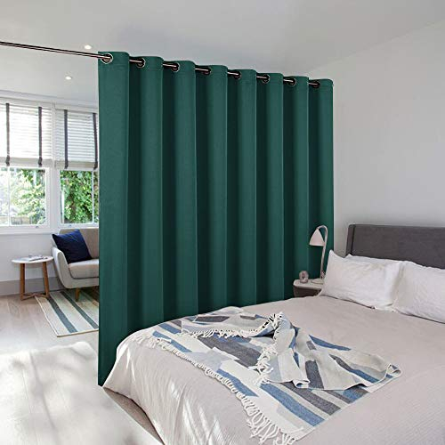 NICETOWN Raumteiler, geräuschreduzierend, Trennwände, durchgehende Ösen, Raumteiler, Vorhang für Raumlösung, Jägergrün, Einzelpackung, 4,5 m breit x 2,4 m lang