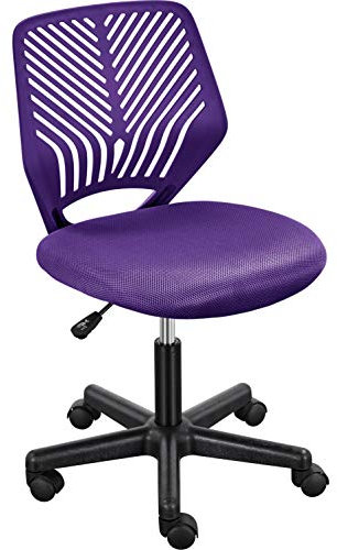 Yaheetech Purple Armless Computer Chair Mesh Office Chair with Back Support and Wheels for Students Study or Home Work