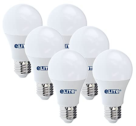 eLITe LED Lampe E27, 9W, 865, 6500K, Tageslichtweiß, 810lm, 240°, ersetzt 60W, 6 Stück