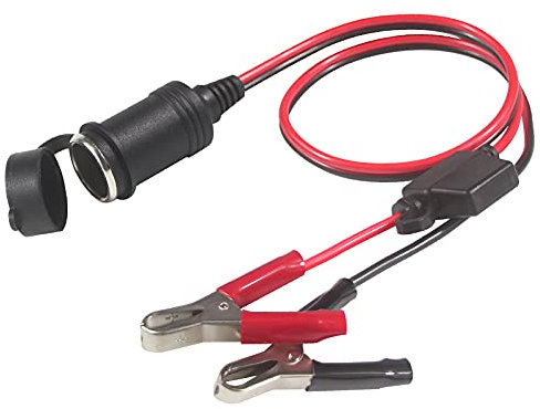 Car Cigarette Lighter Alligator Clips Extension Cable - 2ft / 0.6m Clip-on Plug Socket Outlet Dustproof Waterproof Safety Adapter 12V/24V Extension Cord with Fuse Holder Power for Car Battery Charging
