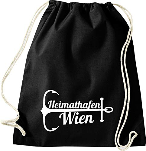 Shirtinstyle Turnbeutel, Heimathafen Wien, Gymsack, Beutel, Tasche, Schwarz