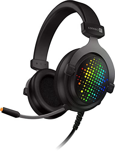 CONNECT IT EVOGEAR Ed.3 | RGB Game Kopfhörer mit Mikrofon, Vergoldeter USB | 7.1 Surround Stereo Sound für PC Esport Gaming | Professional Gaming Headset | USB, SCHWARZ