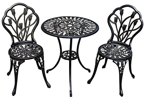 JARDIN DE CENTENNIAL Juego de Mesa de bistró de Aluminio Fundido Resistente al óxido con Agujero para sombrilla para Patio Trasero (Cobre tulipán)