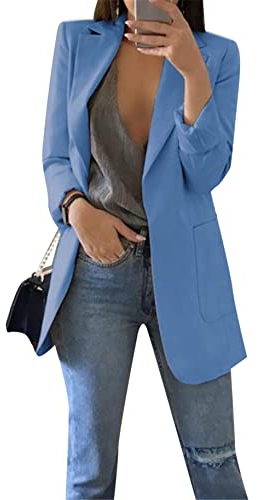 Yming Business Blazer Für Damen Langärmelig Vorne Offen Büro Arbeitsanzug Blau 3XL