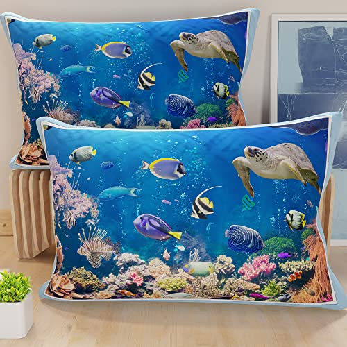 PETTI Artigiani Italiani - Federe Cuscini Letto, Coppia di Federe 50x80 cm, Federa Copricuscino, Federe in Microfibra Anallergica, Made in Italy, Federe Acquario