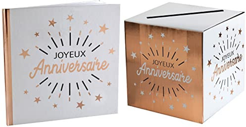 1 Tirelire urne avec 1 Livre d'or Anniversaire Blanc et Rose Gold métallique REF/6651-6652 Taille unique