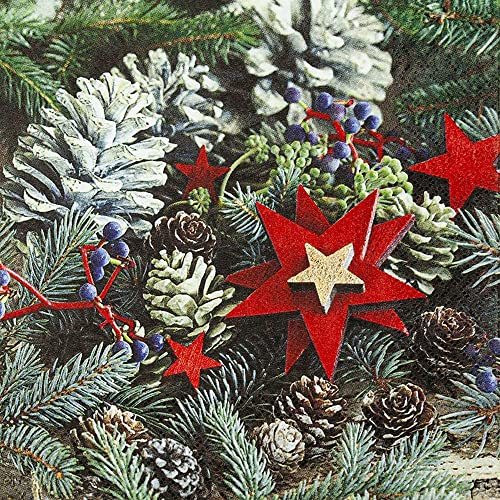 20 Servietten Sterne im Zapfenkranz | Zapfen | Natur | Kranz | Winter | Weihnachten | Tischdeko | Decoupage | Serviettentechnik 33x33cm