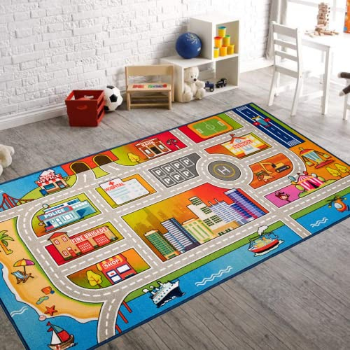 Booooom Jackson Teppich Kinderzimmer 80x150cm Kinderteppich Waschbar Spielmatte Kinder Teppiche Autoteppich Spielteppich Straße rutschfeste Rückseite