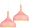iDEGU 2 Pezzi Lampadario a Sospensione Retrò 24cm Lampada a Soffitto in Legna Metallo Moderna LED Lampada a Sospensione Stile Scandinavo Plafoniera per Soggiorno Sala da Pranzo Camera da Letto (Rosa)