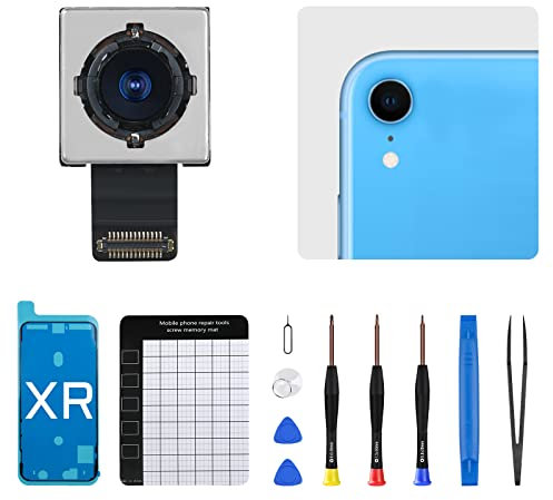 DGSCSMY for iPhone XR Back Camera Replacement OEM Module 12MP Main Rear Lens Parts for iPhoneXR with Wide Lens OIS HDR Photos 4K Video Flex Cable Fix Assembled Repair Tool Kit A1984 A2105 A2106 A2108