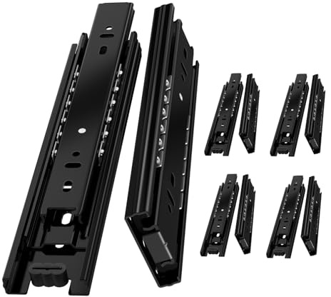 AOLISHENG Glissiere pour tiroir 250 mm Glissière de tiroir latéral rail coulissant coulisse tiroir sortie totale à bille pour placard et cuisine 45 kg Charge Noir 5 Paire(10 pièces)