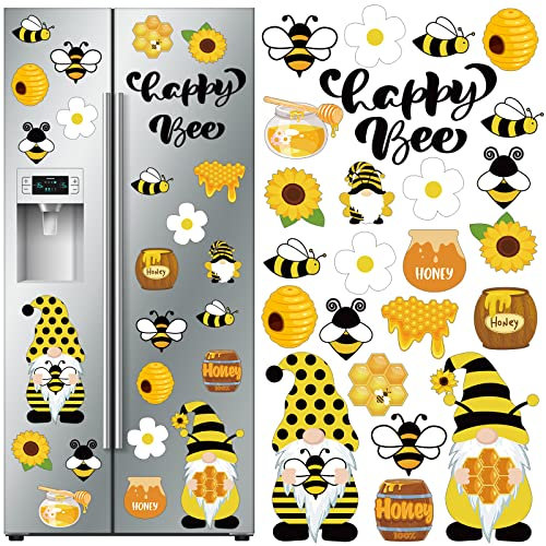 Xuhal 25 Pcs Bee Decor Refrigerator Magnets Happy Bee Gnome Sunflower Magnetic Stickers Car Magnets Fridge Garage Decor Party Supplies for Cars Office Whiteboard Mailbox