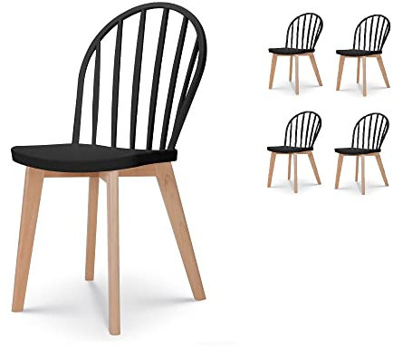Kosmi Lot de 4 chaises de Salle à Manger EMY Noire avec Pieds en Bois