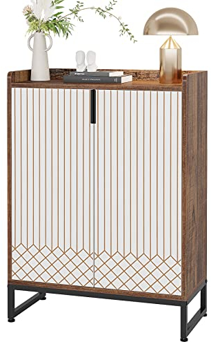 LITTLE TREE Moderner Schuhschrank mit Türen für bis zu 25 Paar Schuhregal aus Holz, 5 Ebenen, für Eingangsbereich, Schlafzimmer, Flur, Wohnzimmer, tiefes Walnuss und Weiß, Technisches, Metall, Large