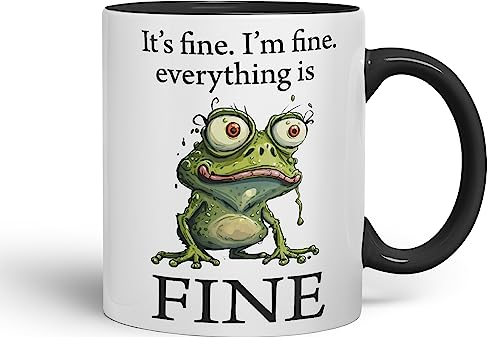Vixar Frog It's fine I'm fine Everything is fine Ceramic Mug Coloured Mug Cup Gift Tea Coffee Father's Day Christmas (Black)